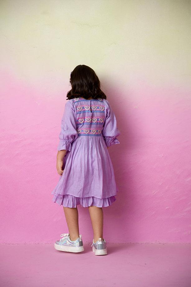 Lavender Blossom- Digital Lavender Hand Embroidered Dress for Girls - Totdot