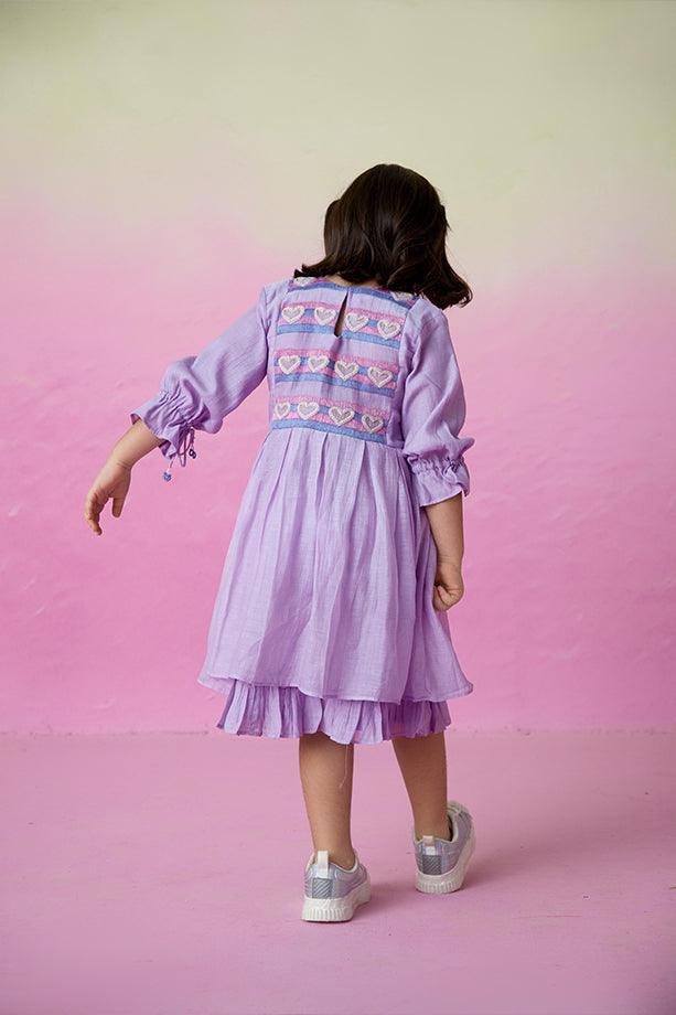 Lavender Blossom- Digital Lavender Hand Embroidered Dress for Girls - Totdot