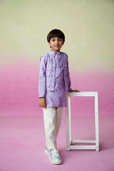 Lavender Skies- Digital Lavender Hand Embroidered Kurta Jacket & Pants Set for Boys - Totdot