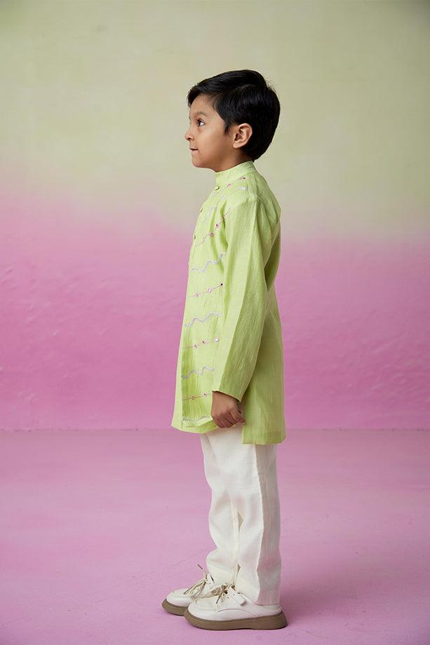 Lime Wire- Lime Hand Embroidered Kurta & Pants Set for Boys - Totdot