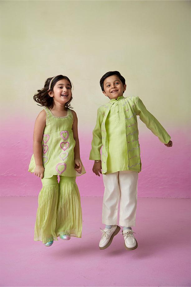 Lime Wire- Lime Hand Embroidered Kurta & Pants Set for Boys - Totdot