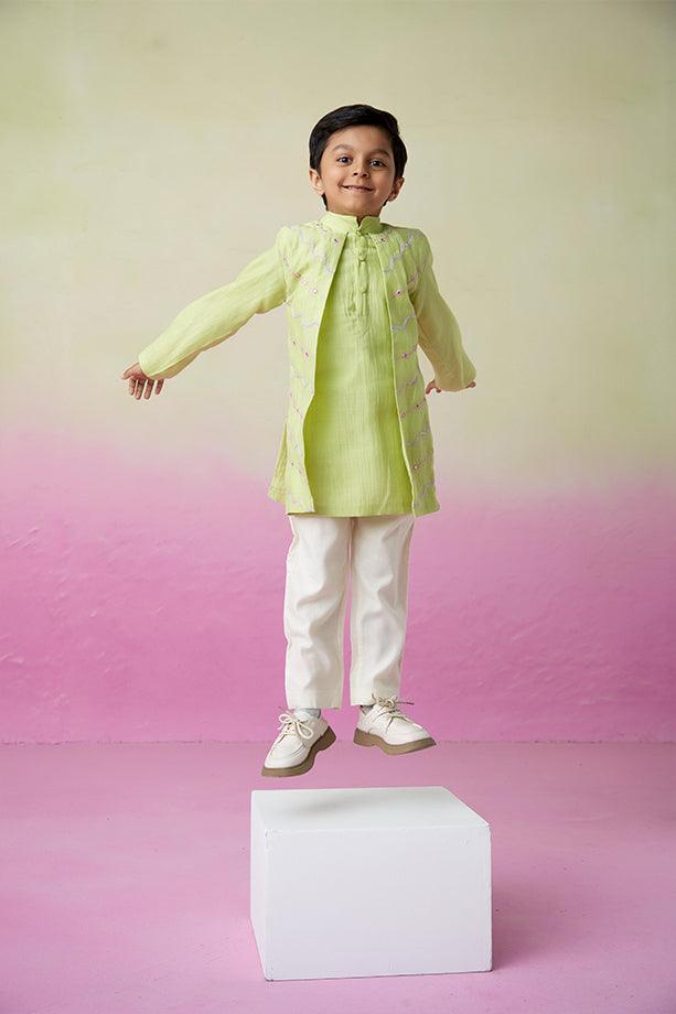 Lime Wire- Lime Hand Embroidered Kurta & Pants Set for Boys - Totdot