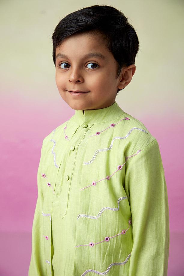 Lime Wire- Lime Hand Embroidered Kurta & Pants Set for Boys - Totdot