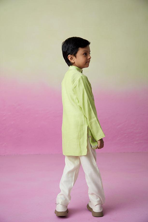 Lime Wire- Lime Hand Embroidered Kurta & Pants Set for Boys - Totdot