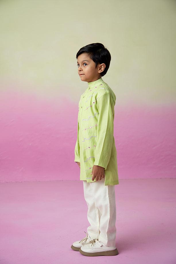 Lime Wire- Lime Hand Embroidered Kurta & Pants Set for Boys - Totdot