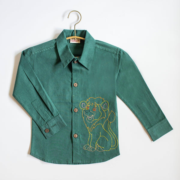 Lion on Pines Embroidered Formal Shirt - Totdot