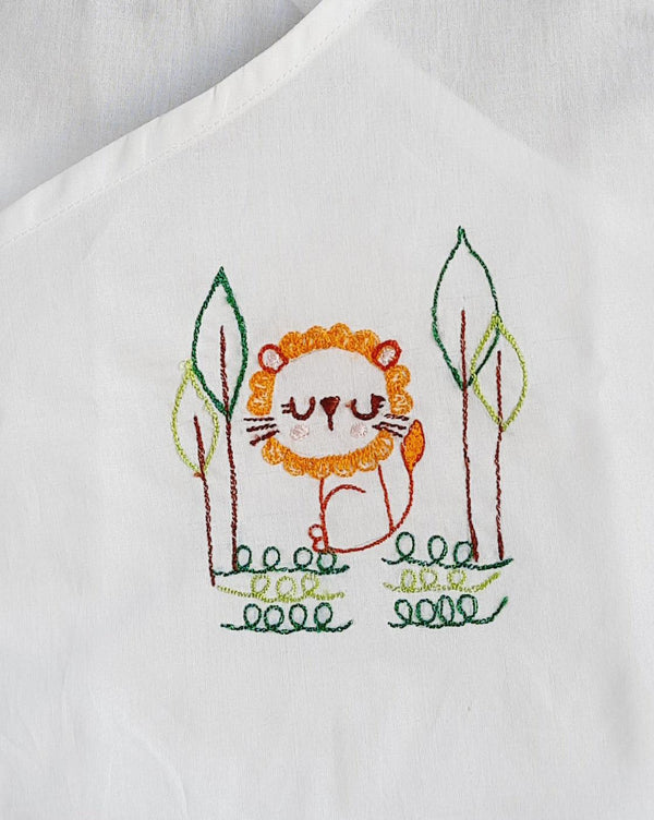 Lion- Organic Cotton Sleeveless Embroidered Unisex Baby Jhabla - Totdot