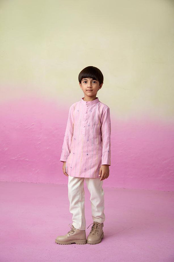 Little Athlete- Orchid Pink Hand Embroidered Kurta & Pants Set for Boys - Totdot