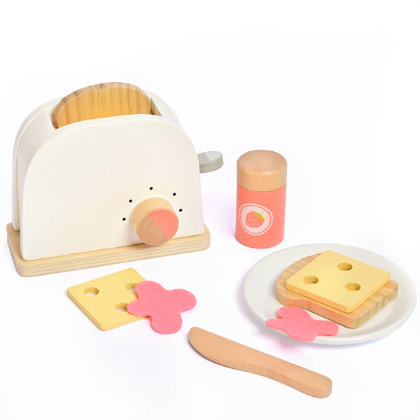 Little Toasty Toy Kitchen Wooden Pop-Up Toaster Play Set 10 Pcs | Interactive Early Learning Toaster | Pretend Play Kitchen Toy Set for 1 Year + - Totdot