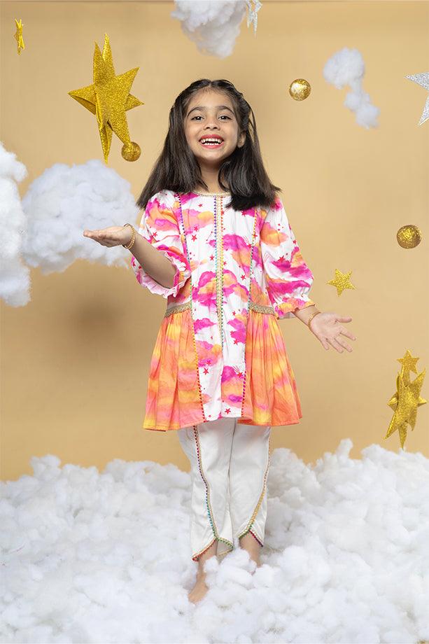 Live In Sunshine Off-White Kurta and Dhoti Pants Set for Girls - Totdot