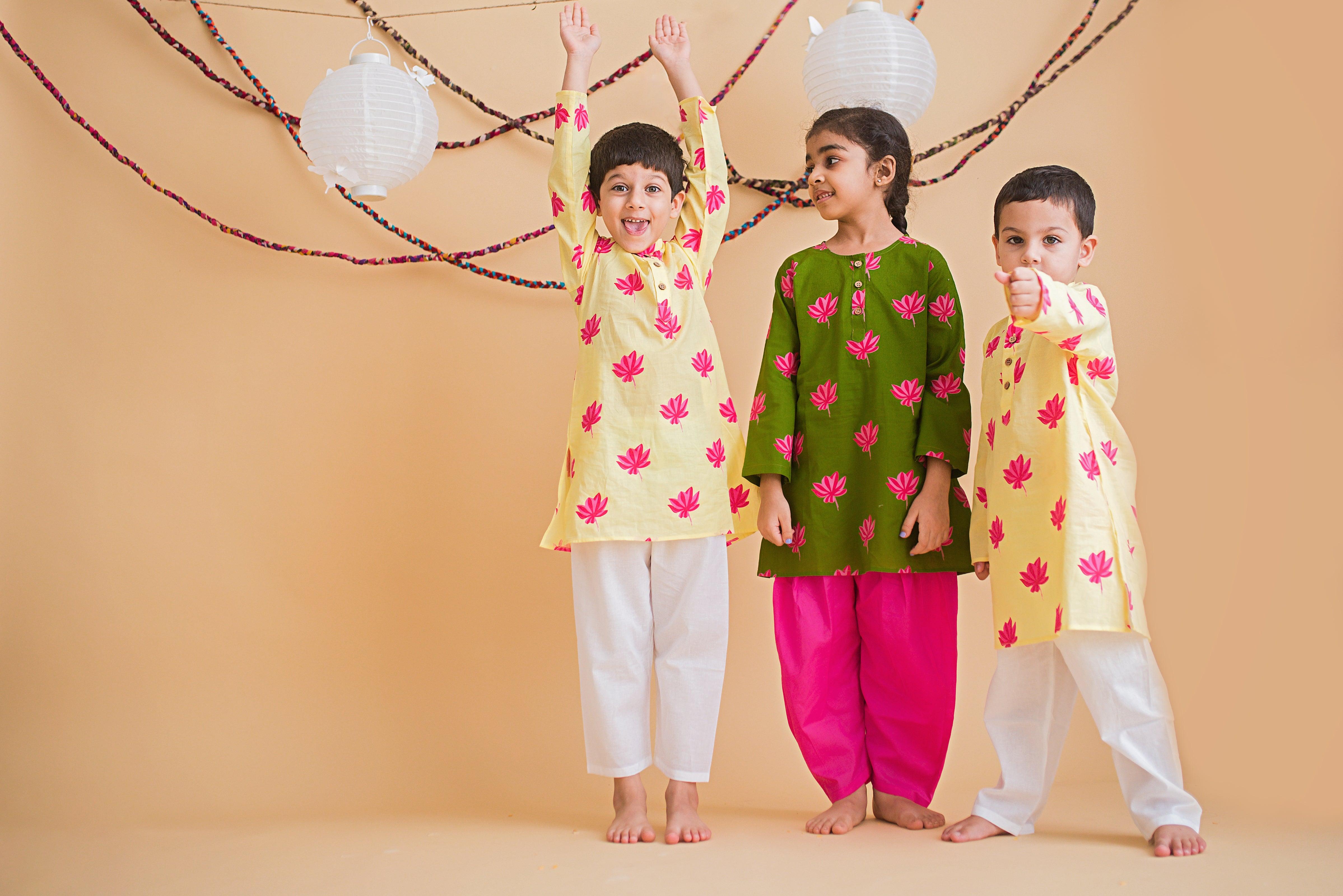 Lotus Bloom Boys Ethnic Wear-Yellow - Totdot