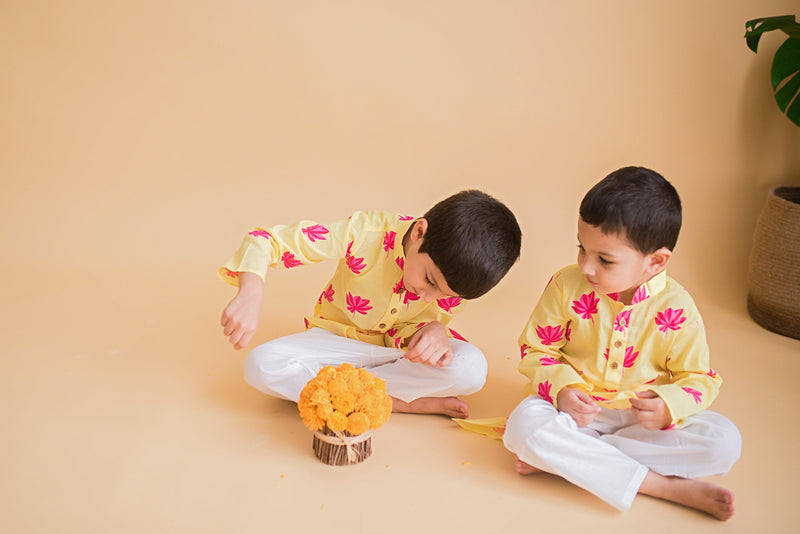 Lotus Bloom Boys Ethnic Wear-Yellow - Totdot