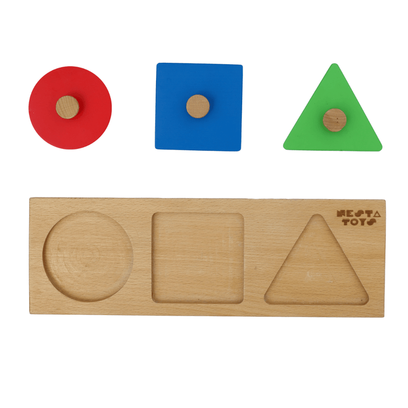Montessori Wooden Shapes Jumbo Knob Puzzles | First Puzzle Set for Baby Toddler | Educational Shape Sorting Toy - Totdot