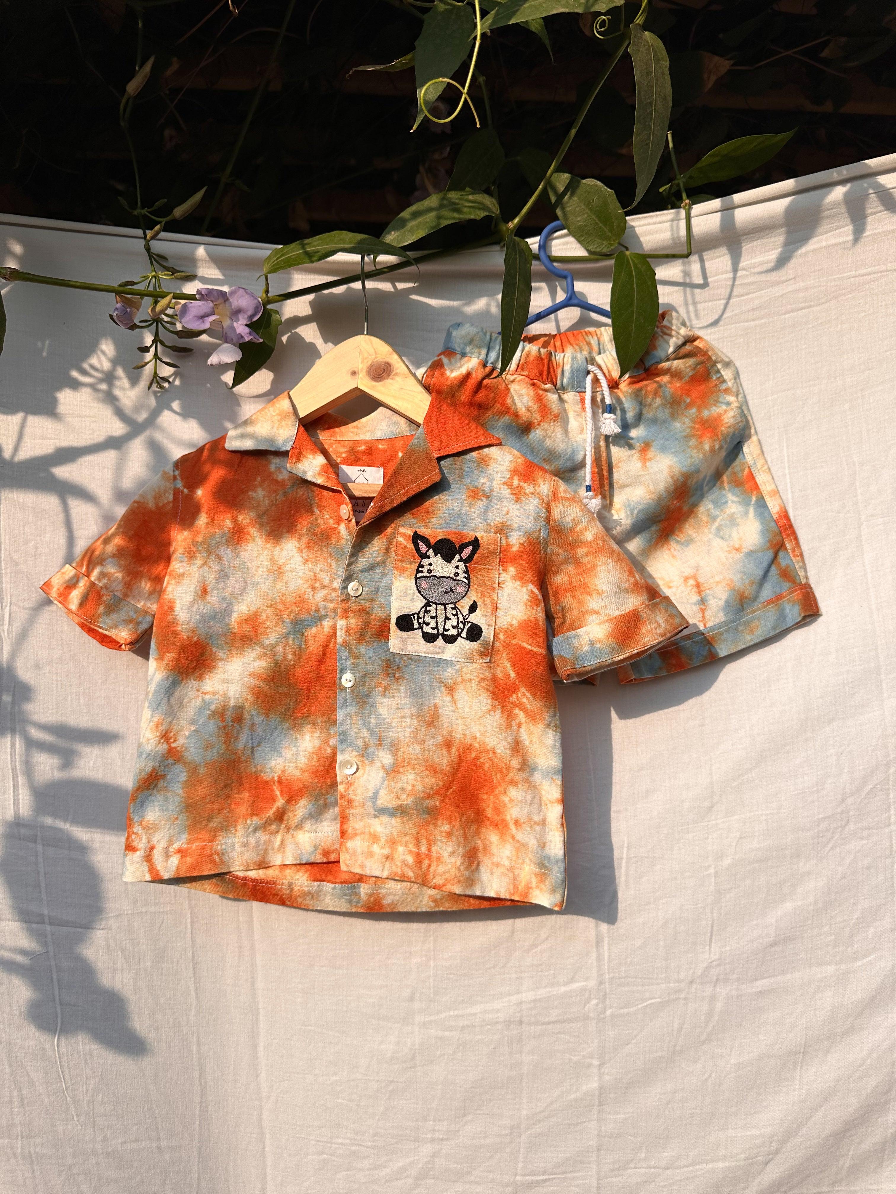 ORANGE BLUE TIE DYE CO-RD SET - SET OF 2 - Totdot