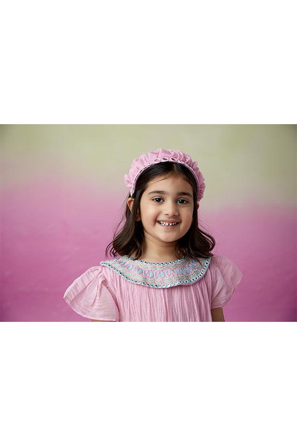 Orchid Dream- Orchid Pink Hand Embroidered Collar Dress for Girls - Totdot