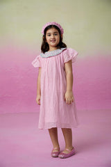 Orchid Dream- Orchid Pink Hand Embroidered Collar Dress for Girls - Totdot