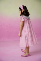Orchid Dream- Orchid Pink Hand Embroidered Collar Dress for Girls - Totdot