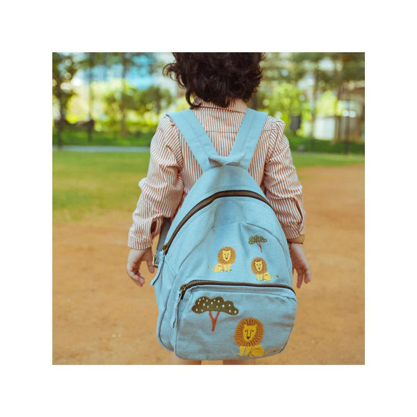 Organic Canvas Backpack | Lion - Sky Blue - Totdot