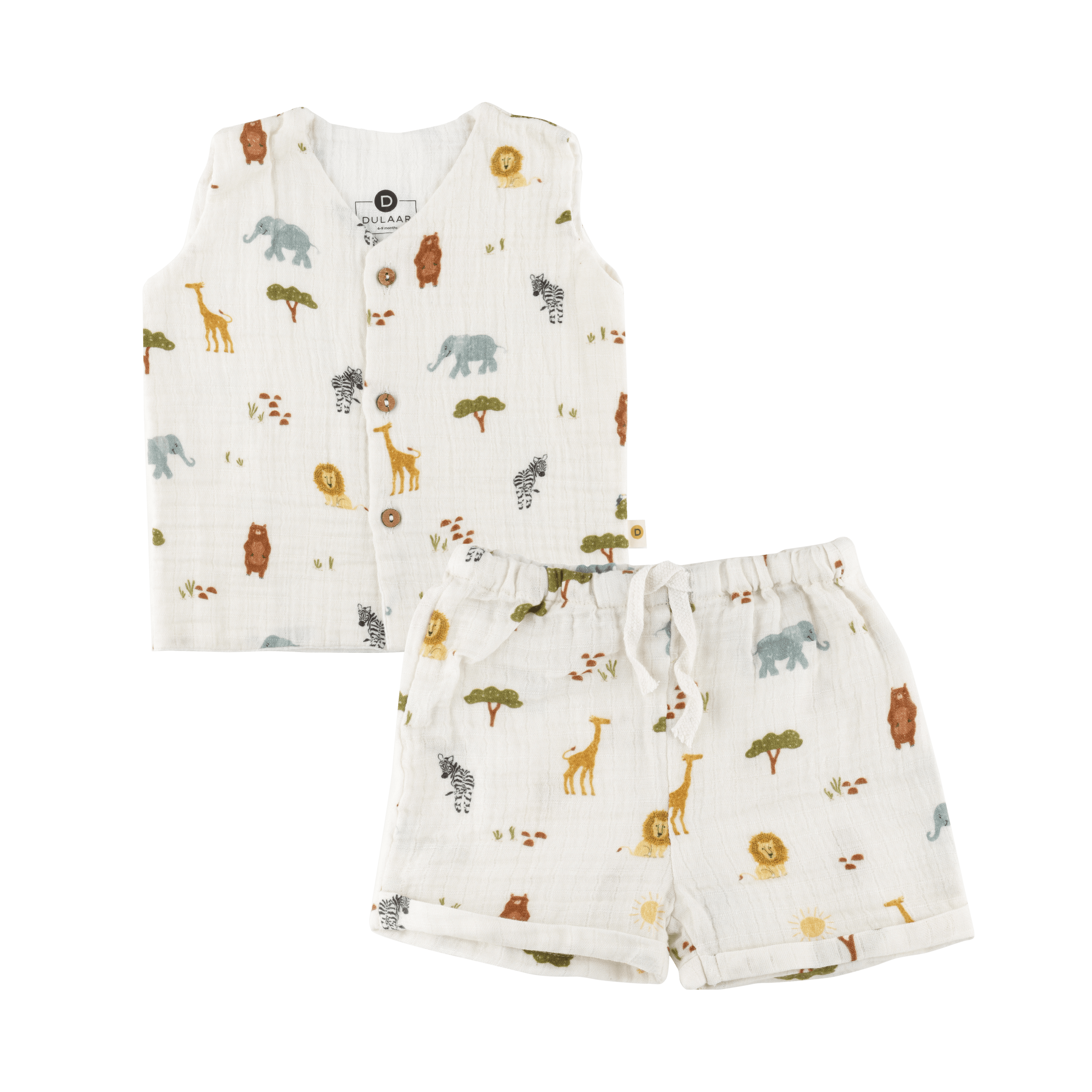 Organic Muslin Vest & Shorts Set | Just Lion Around - Totdot