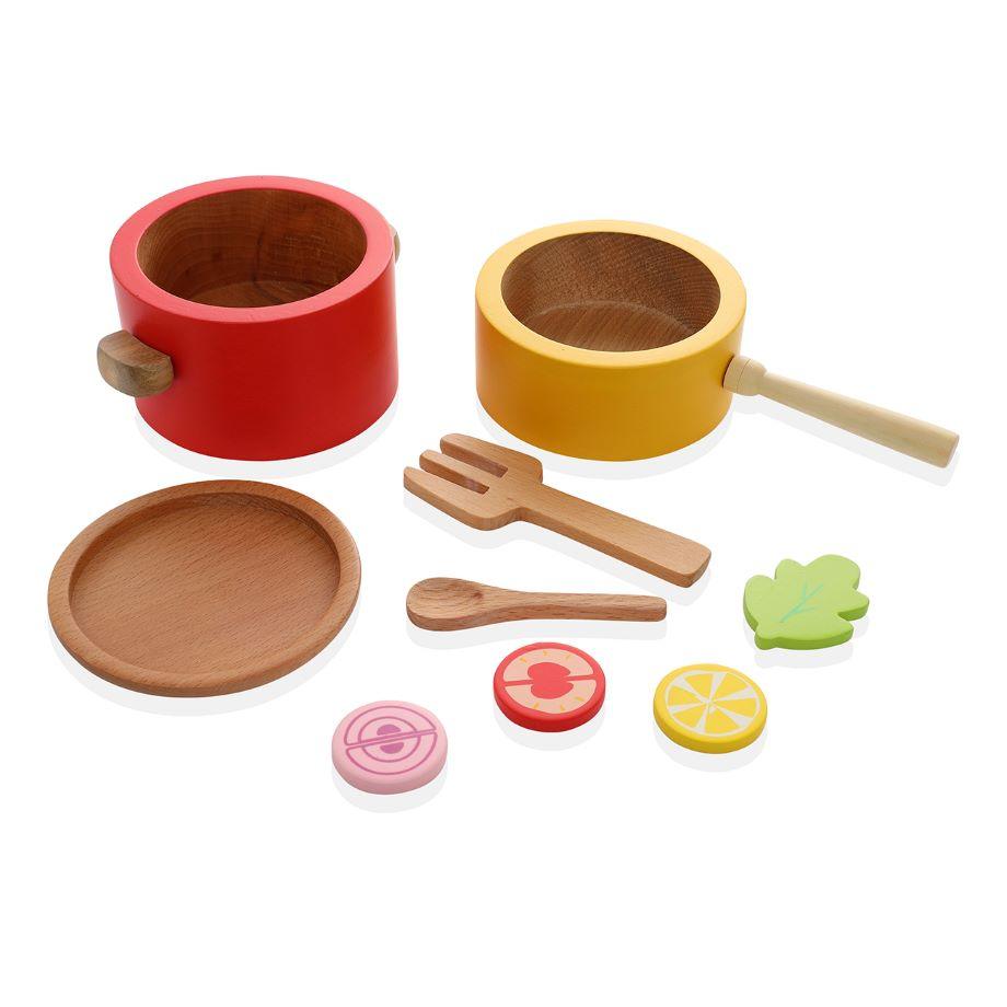 Our Beech Wood Kitchen Play Set - 9-Piece Cooking Set for Kids - Totdot