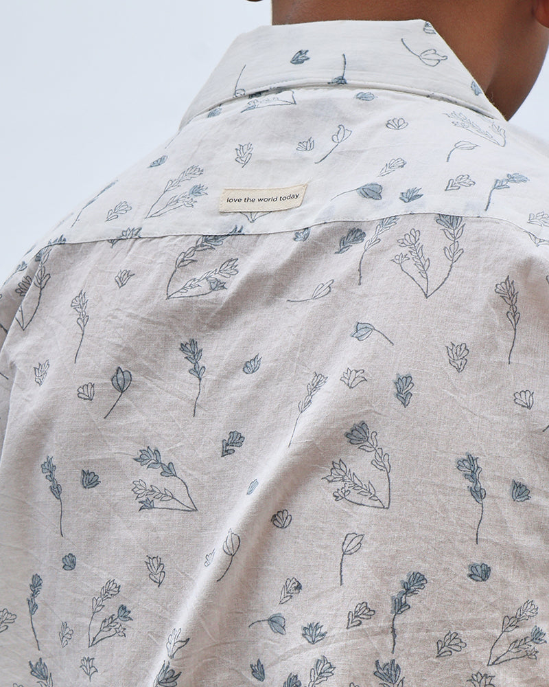 Boogie Half Sleeve Shirt In Floral Handblock Print Cotton