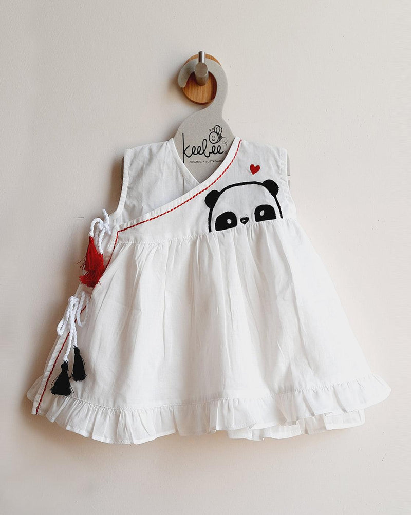 Panda Organic Cotton Embroidered Girls Jhabla/Dress - Totdot
