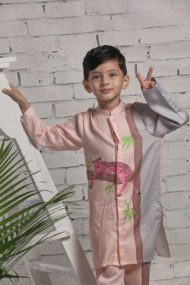 Peach Long Kurta and Pants Set for Boys - Totdot