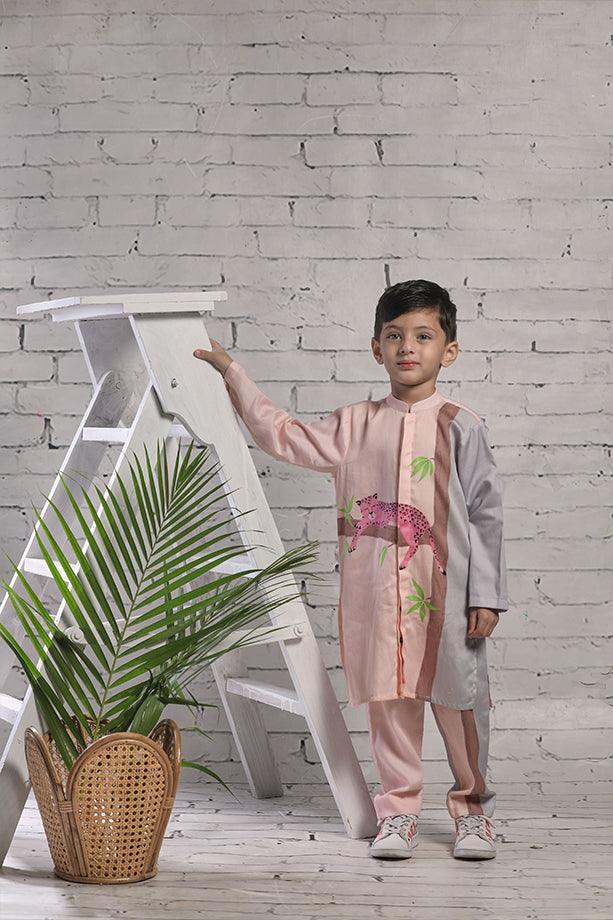 Peach Long Kurta and Pants Set for Boys - Totdot