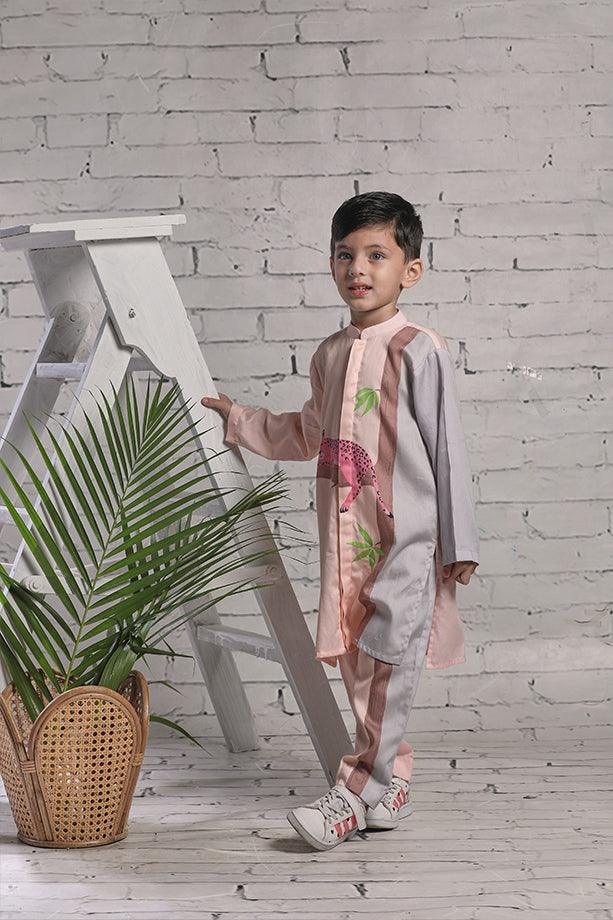 Peach Long Kurta and Pants Set for Boys - Totdot