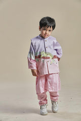 Pink and Lavender Bandi Kurta and Pink Pants Set for Boys - Totdot