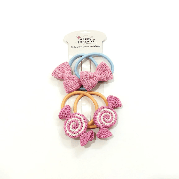 Pink Bow and Pink Sweet Hair Tie set - Totdot