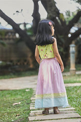 Pink Tiger & Butterfly Lehenga with Strappy Blouse and Potli Bag Set for Girls - Totdot