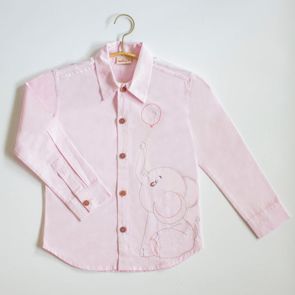 Pinky Elephant Embroidered Formal Shirt - Totdot