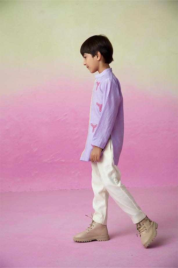 Pirate Adventure- Digital Lavender Hand Embroidered Kurta Set for Boys - Totdot