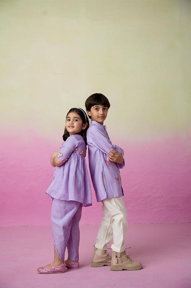 Pirate Adventure- Digital Lavender Hand Embroidered Kurta Set for Boys - Totdot