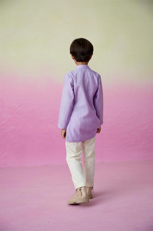 Pirate Adventure- Digital Lavender Hand Embroidered Kurta Set for Boys - Totdot