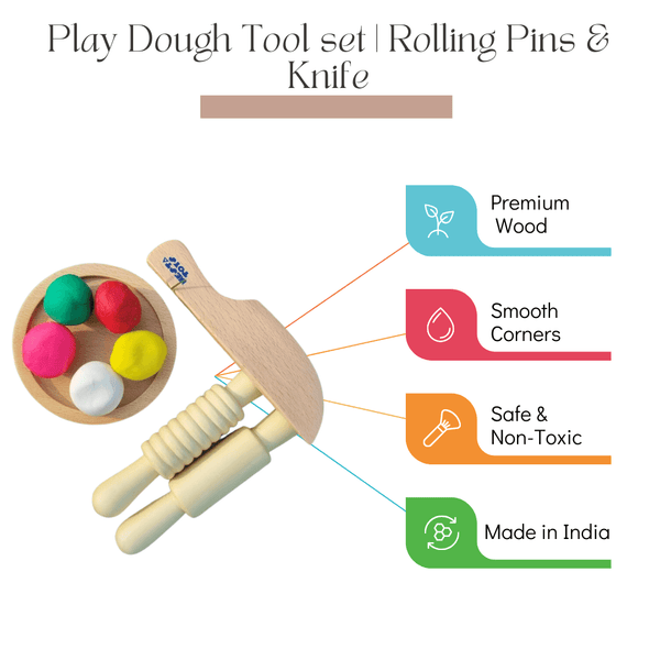 Play Dough Kit | Rolling Pins & Knife | Pretend Play Kitchen Toys - Totdot