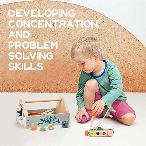 Pretend Play Toy Wooden Toy Tool Kit (1 Years +) Imagination and Creativity Fix it up Wooden Toy (32 Pcs) - Totdot