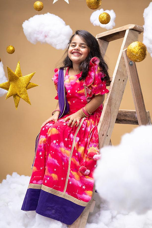 Promise Of A New Dawn Pink Lehenga and Frilled Blouse Set for Girls - Totdot