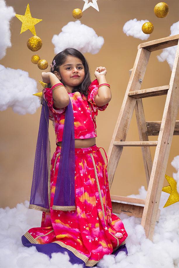 Promise Of A New Dawn Pink Lehenga and Frilled Blouse Set for Girls - Totdot