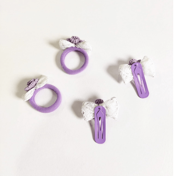 Purple Flower Clip and Hair Tie set - Totdot