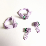 Purple Flower Clip and Hair Tie set - Totdot