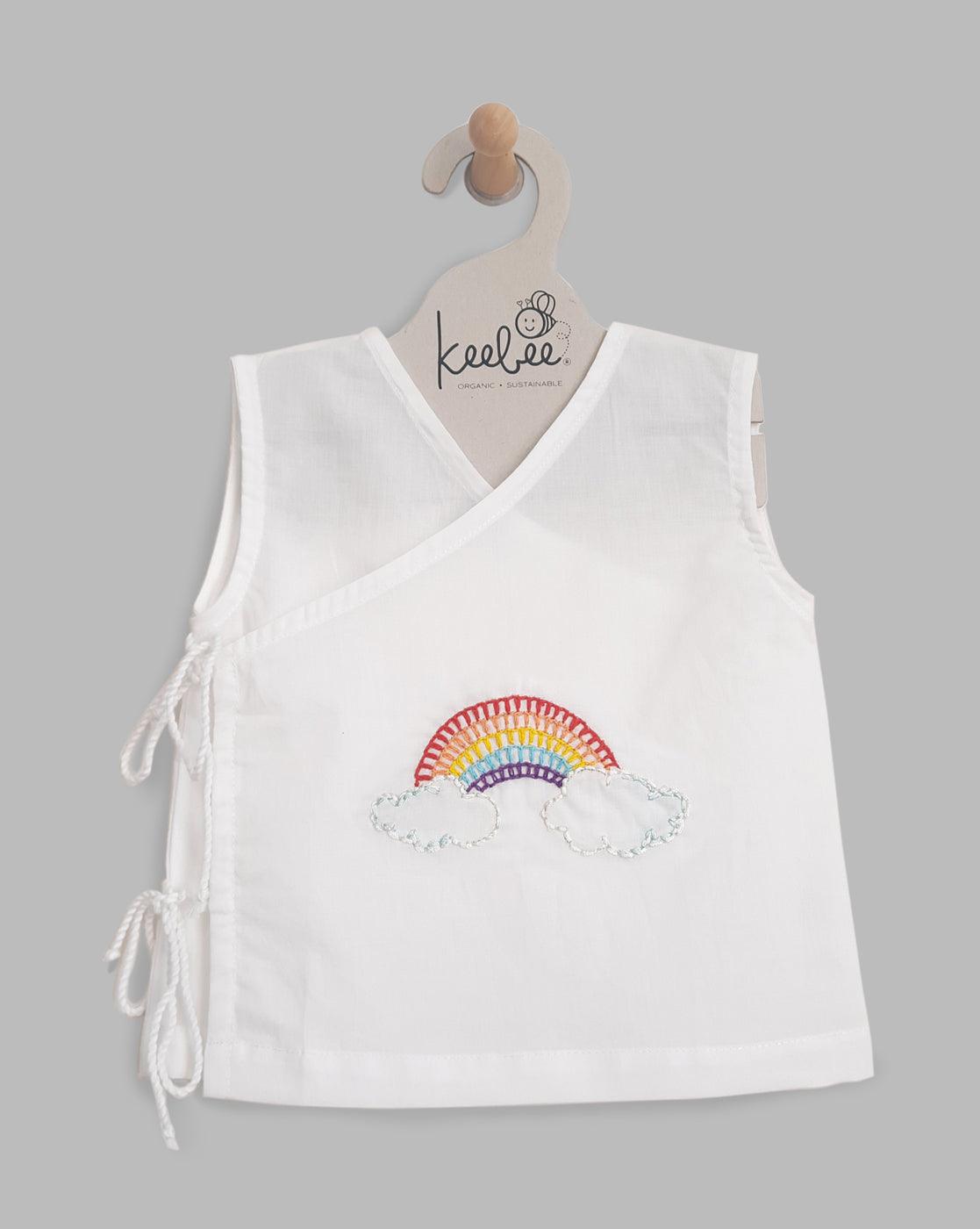 Rainbow- Organic Cotton Sleeveless Hand Embroidered Unisex Baby Jhabla - Totdot