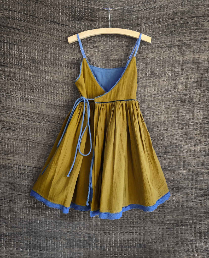 Reversible wrap Dress | Blue-Olive