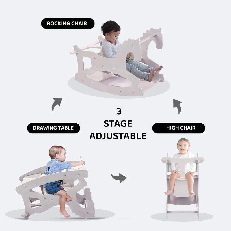 Rocking Horse, High Chair and Table and Chair 3in1 set ETHAN - Totdot