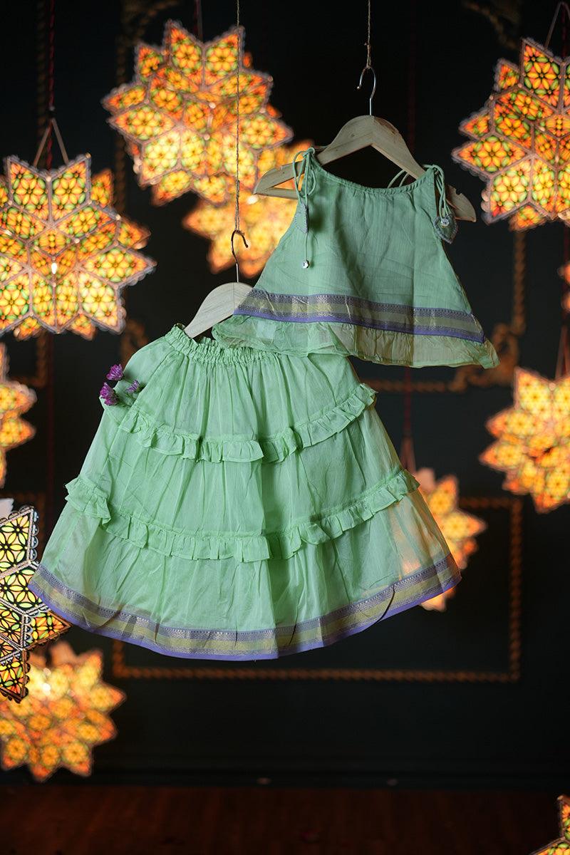 Buy Bridezilla Kids Girl's Lehenga Choli | Crop Top With Full Length Skirt  For Girl's 2 to 8 Years (2-3 Years, Blue) at Amazon.in