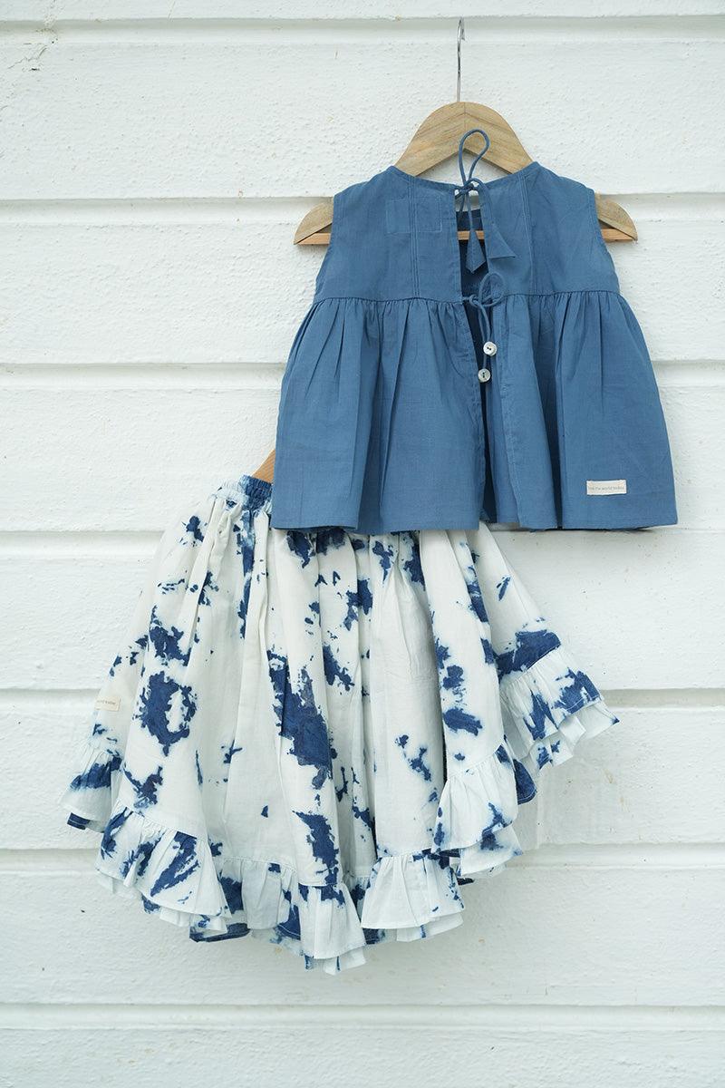Set of 2 - 'Blue Sky’ top and high low tie and dye skirt in indigo - Totdot