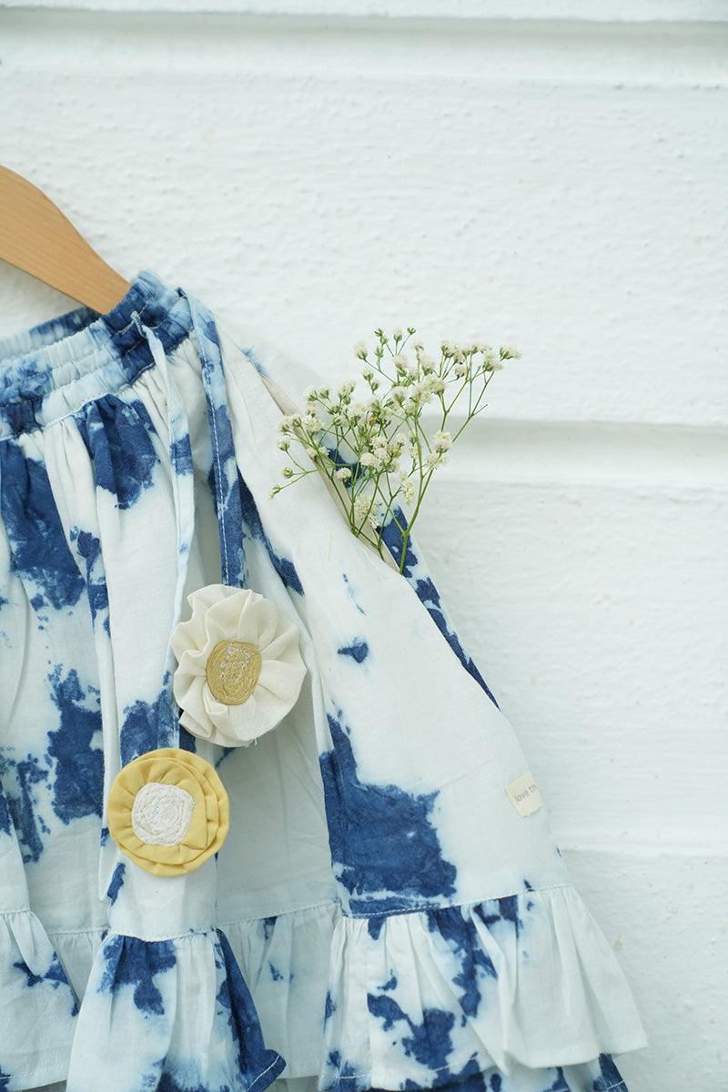 Set of 2 - 'Blue Sky’ top and high low tie and dye skirt in indigo - Totdot