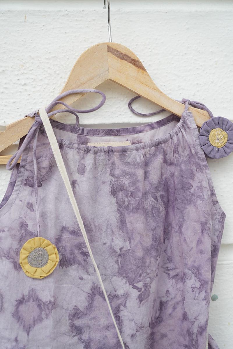 Set of 2 - ‘Ethereal’ natural dyed sharara pants and kurta set with handmade sling bag in lilac tie dye - Totdot