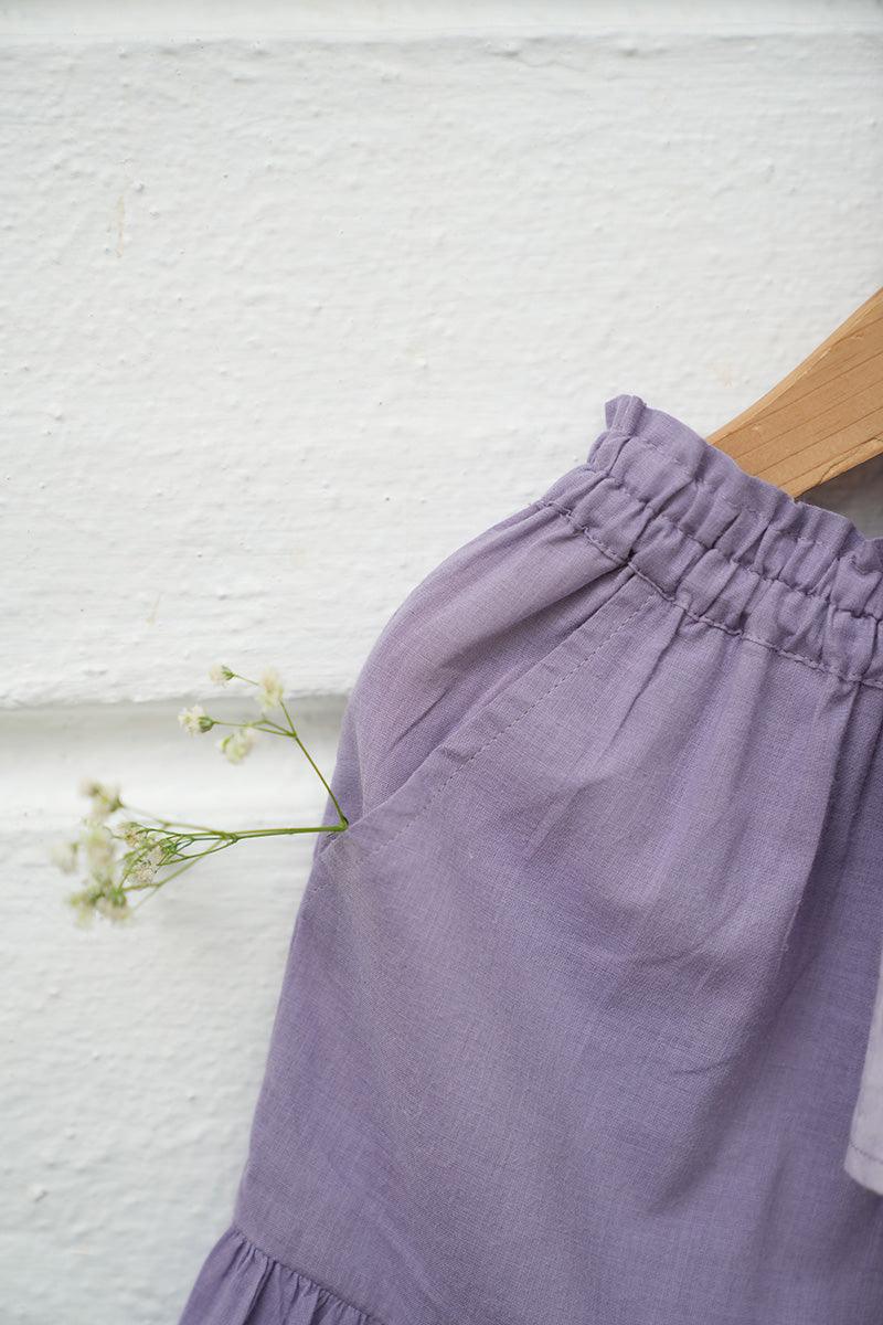 Set of 2 - ‘Ethereal’ natural dyed sharara pants and kurta set with handmade sling bag in lilac tie dye - Totdot